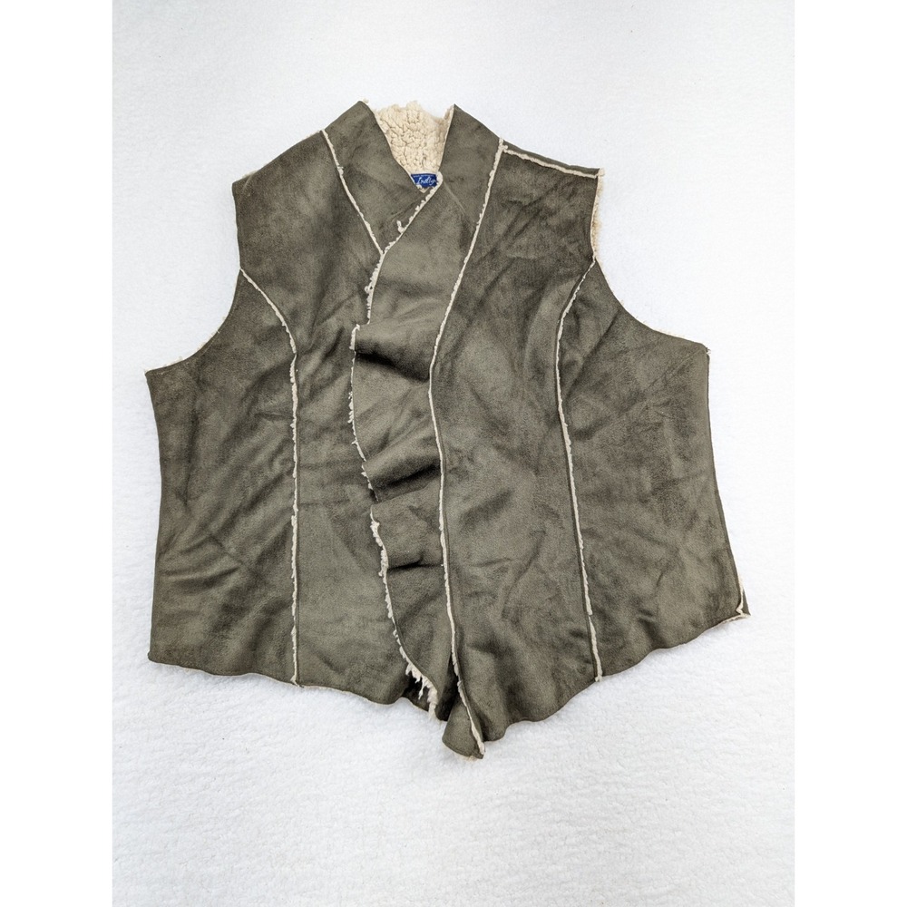 Great Northwest Indigo Vest Women's Olive Green Faux Fur Suede XL